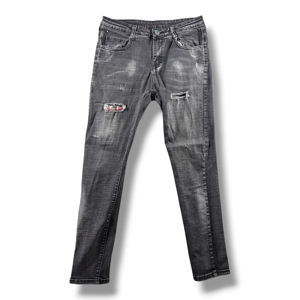 Reserve Mountain Trial Mens Grey Distressed Slim Jeans Size 31 Union Jack Patch